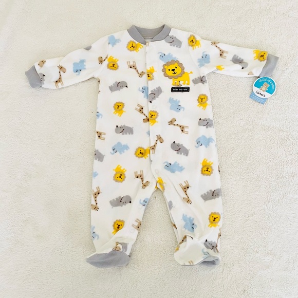 NEW Carters Child of Mine Sleepers 3-6 Month Unisex Monkey & Lion Fleece - Picture 2 of 4